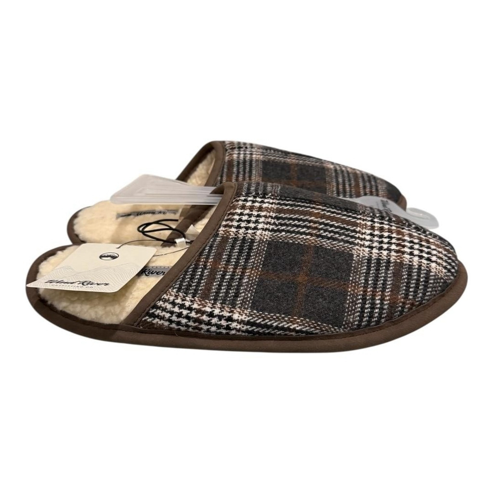 Wind River Slippers Mens Size 8 Brown Plaid Mule House Shoes Faux Fur Lined